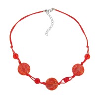 GALLAY Jewellery - Schmuck und Dekoration - Kette 3x Scheibe Kunststoff hellrot-marmoriert Kordel rot 45cm