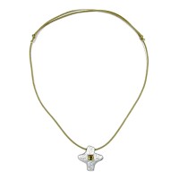 GALLAY Jewellery - Schmuck und Dekoration - Kette Anhänger Kreuz Metallguss matt-silberfarben Glasstein Kordel oliv 70cm