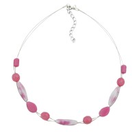 GALLAY Jewellery - Schmuck und Dekoration - Kette Drahtkette mit Glasperlen Vierkantolive weiß-rosa und sattrosa 45cm