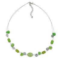 GALLAY Jewellery - Schmuck und Dekoration - Kette Drahtkette mit Glasperlen lindgrün und kristall-silberverspiegelt 45cm