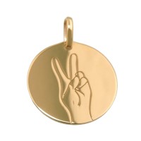 GALLAY Jewellery - Schmuck und Dekoration - Anhänger Gravurplatte 16mm mit Lasergravur Peace-Victory-Zeichen glänzend 9Kt GOLD