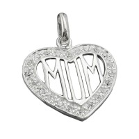 GALLAY Jewellery - Schmuck und Dekoration - Anhänger 20mm Herz mit vielen Zirkonias und filigraner Inschrift MOM Silber 925