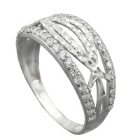 GALLAY Jewellery - Schmuck und Dekoration - Ring 9mm mit Zirkonias glänzend diamantiert rhodiniert Silber 925 Ringgröße 58