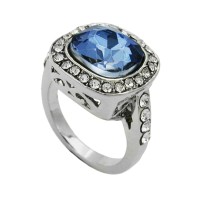 GALLAY Jewellery - Jewellery and decoration - Ring 15,5mm großer blauer Glasstein mit kleinen weißen Zirkonias rhodiniert Ringgröße 50