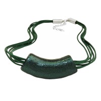 GALLAY Jewellery - Jewellery and decoration - Kette 54x19mm Anhänger Rohr flach gebogen grün-metallic-glänzend Kunststoff 45cm