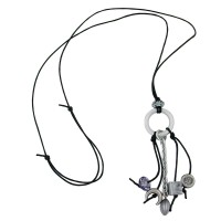 GALLAY Jewellery - Schmuck und Dekoration - Kette Ring Aluminium hellgrau Perlen altsilberfarben grau Kordel schwarz 80cm