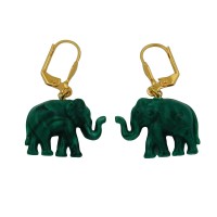 GALLAY Jewellery - Schmuck und Dekoration - Ohrbrisur Ohrhänger Ohrringe 37x23mm goldfarben Elefant mini grün-marmoriert Kunststoff