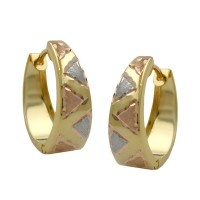 GALLAY Jewellery - Schmuck und Dekoration - Creole Ohrring 14x13x5mm Klappscharnier tricolor diamantiert 9Kt GOLD