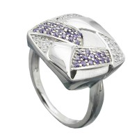 GALLAY Jewellery - Schmuck und Dekoration - Ring 16x16mm mit Zirkonias lila-weiß matt-glänzend rhodiniert Silber 925 Ringgröße 58